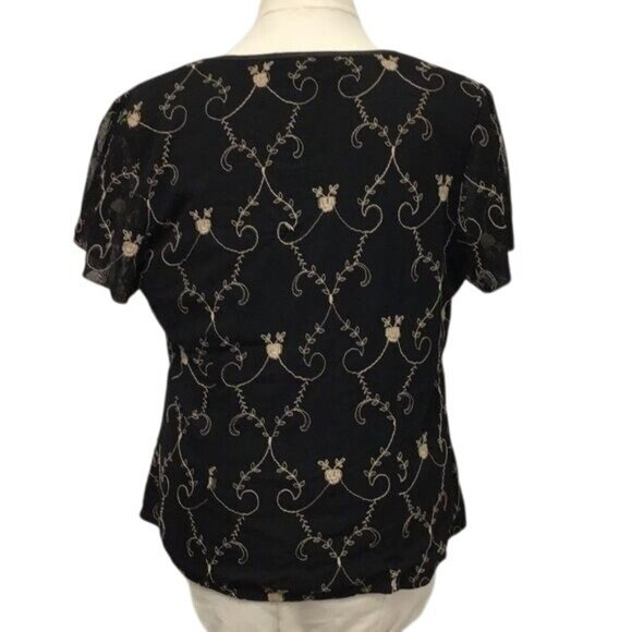 Lane Bryant Women’s Short Sleeve Sweetheart Neck Embroidered Sheer Net Top - Picture 4 of 8